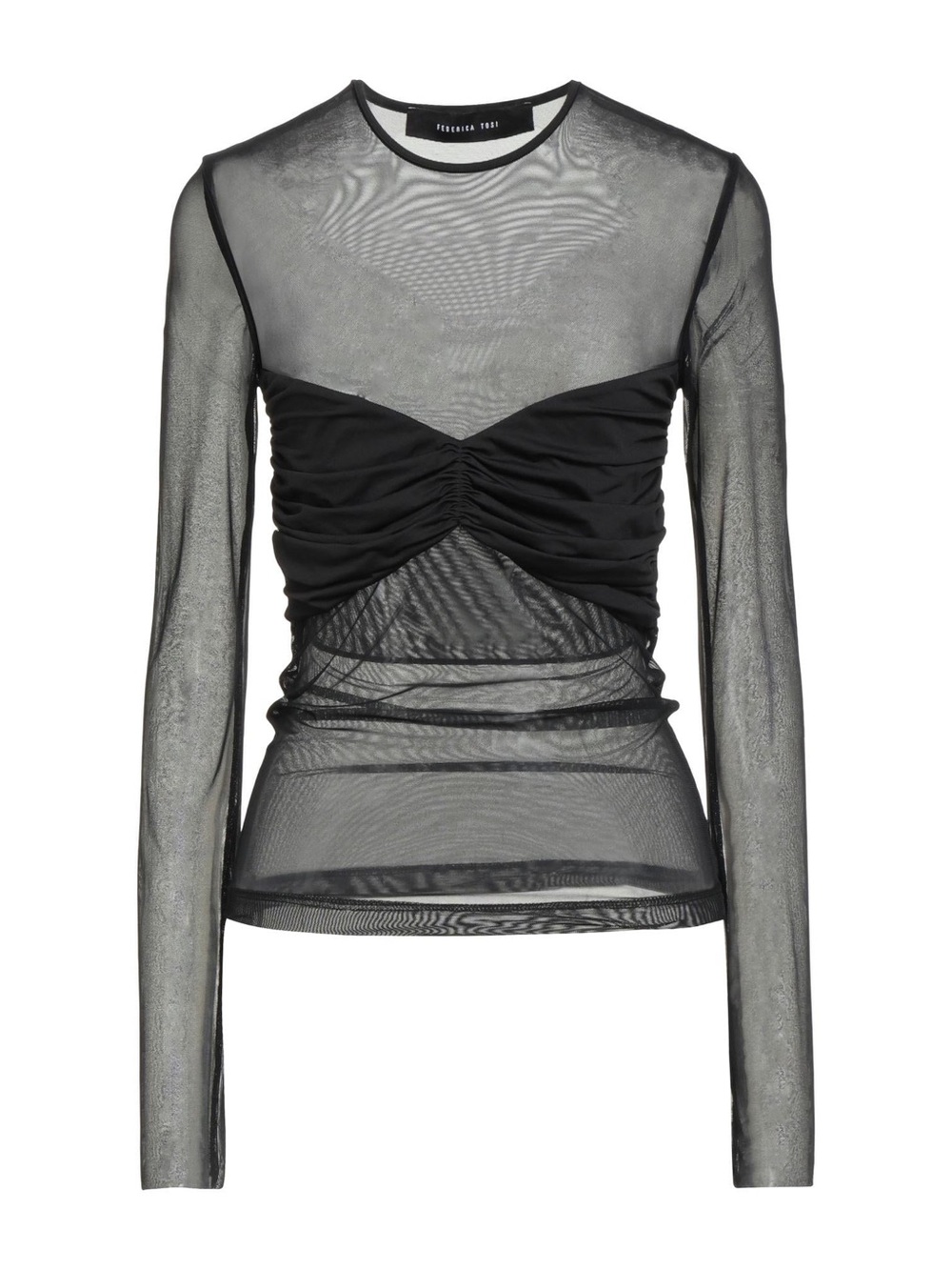 FEDERICA TOSI gathered-front sheer-mesh Top
- Black